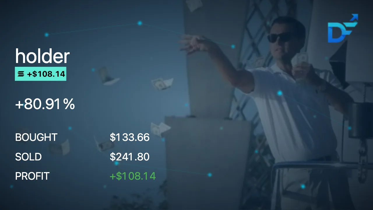 DryFlip PNL card — holder, +80.91%, bought $133.66, sold $241.80, profit +$108.14